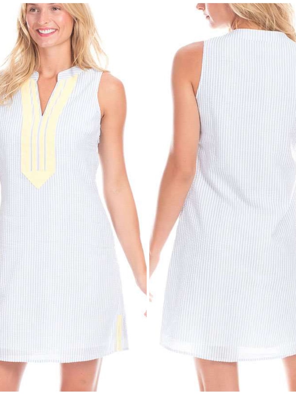 Duffield Lane Grand Dress in Sky Blue Seersucker
